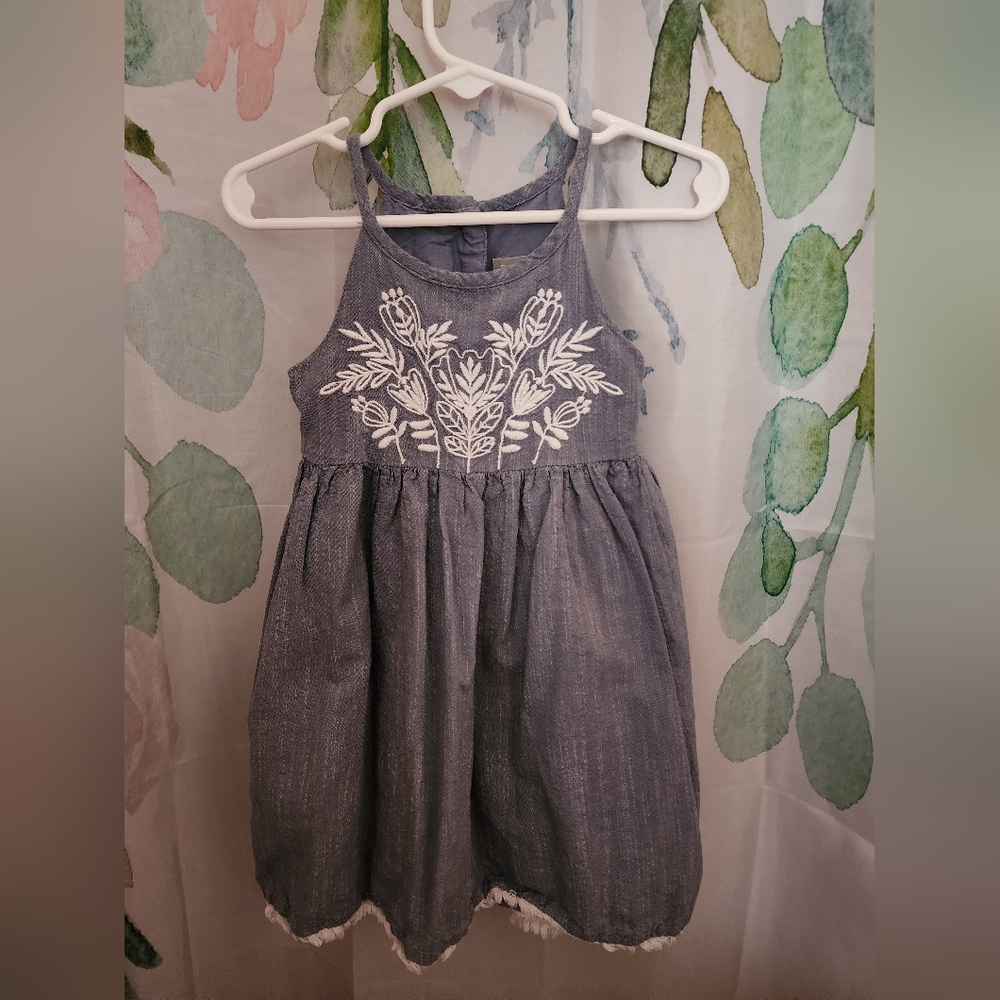 Tahari 2T toddler girls blue white floral lace trim embroidered sun dress